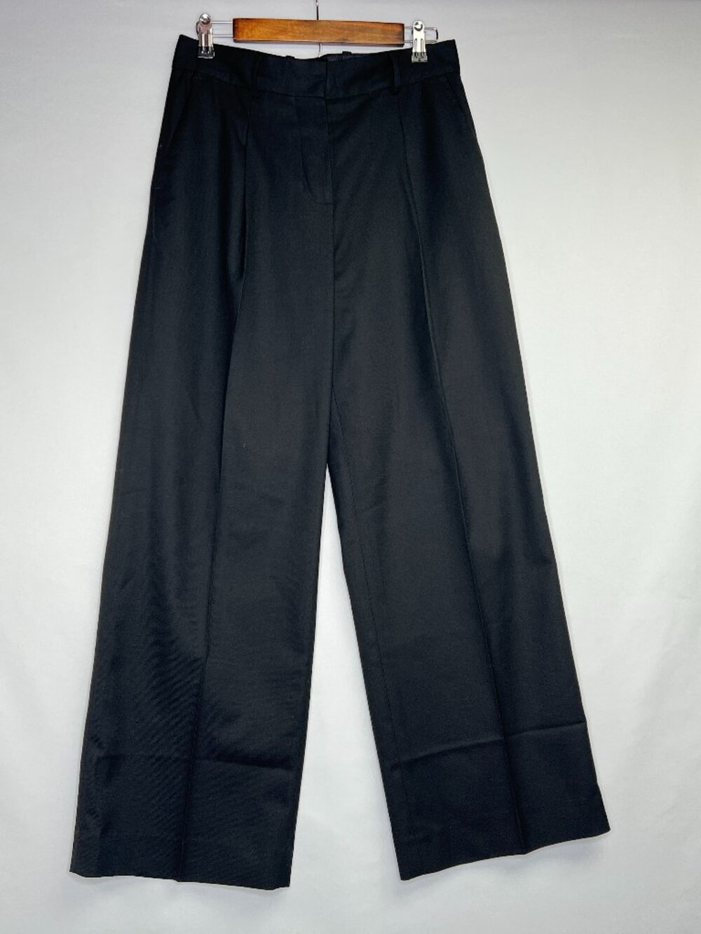 Amour Vert Pleated Wide Leg Trousers Black Linen Blend Size 6